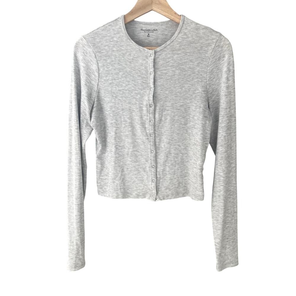 Abercrombie & Fitch Essentials Ribbed Modal Snap Front Top Heather Gray Medium